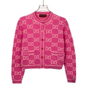 Gucci Womens Pink Wool GG Logo Cardigan
